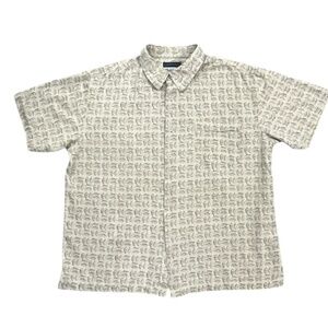 Mantles 100% silk beige leaf print short sleeve shirt XL